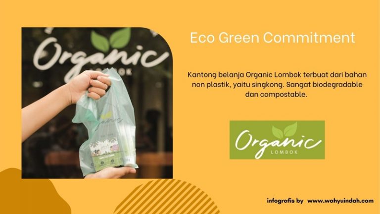 eco green commitment pada organic lombok dengan kantong belanja dari singkong