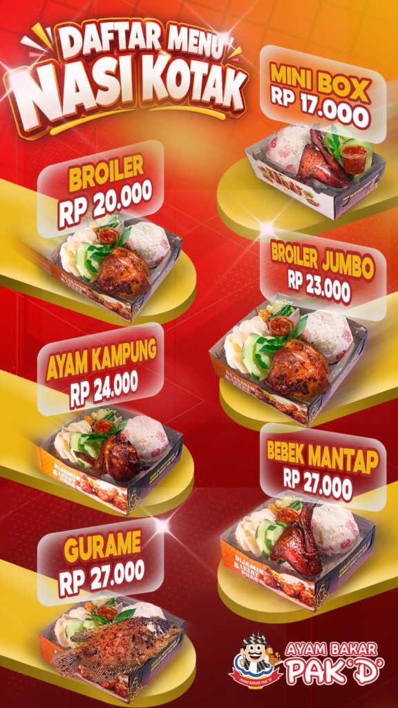 menu nasi kotak Ayam Bakar Pak D